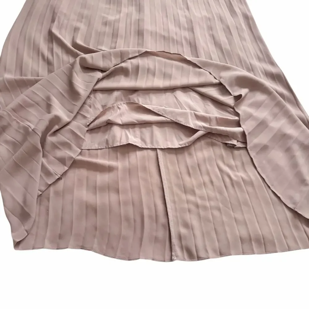 ELLIE MAKIR MIDI PLEATED DRESS MODEST HIGH-LOW HEM WOMEN SIZE LARGE - Picture 13 of 15